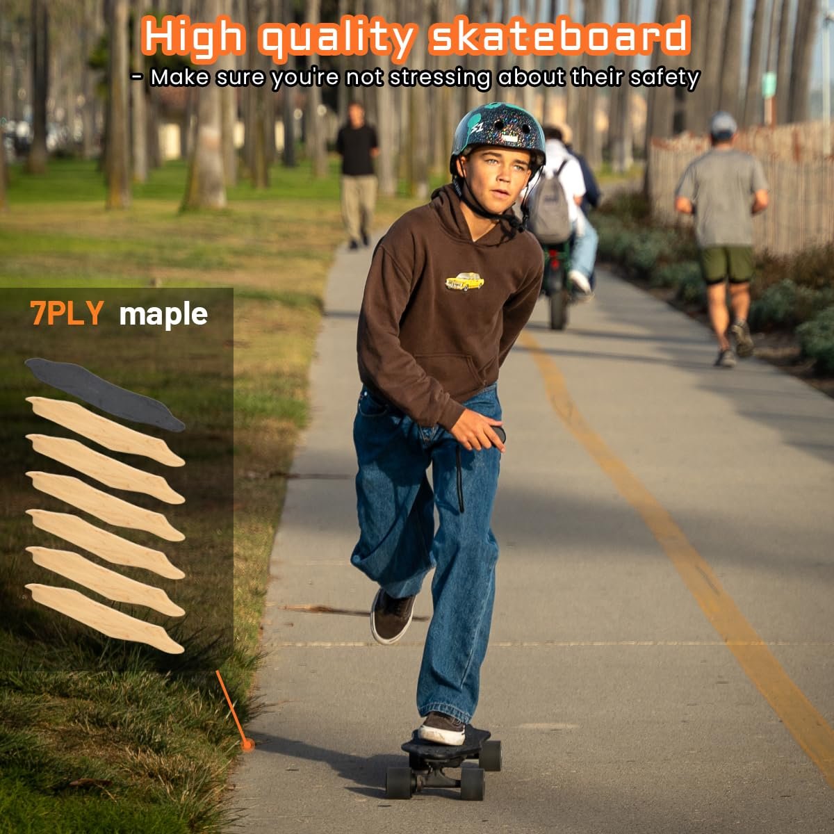 MEEPO Campus Electric Skateboard with Remote, 26.7 in Compact 7-Ply Maple E-Skateboard, Up to 16 MPH, 8–10 Mile Range, 4 Speed Modes, Smooth Braking, Carry Handle, for Teens & Beginners - Image 2